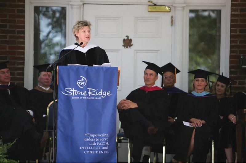 Cokie Roberts giving the commencement address at her alma mater Stone Ridge School of the Sacred Heart in Bethesda, Maryland