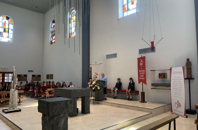 Provincial Suzanne Cooke, RSCJ, delivers remarks at opening prayer service. (Photo courtesy of Academy of the Sacred Heart, St. Charles) 